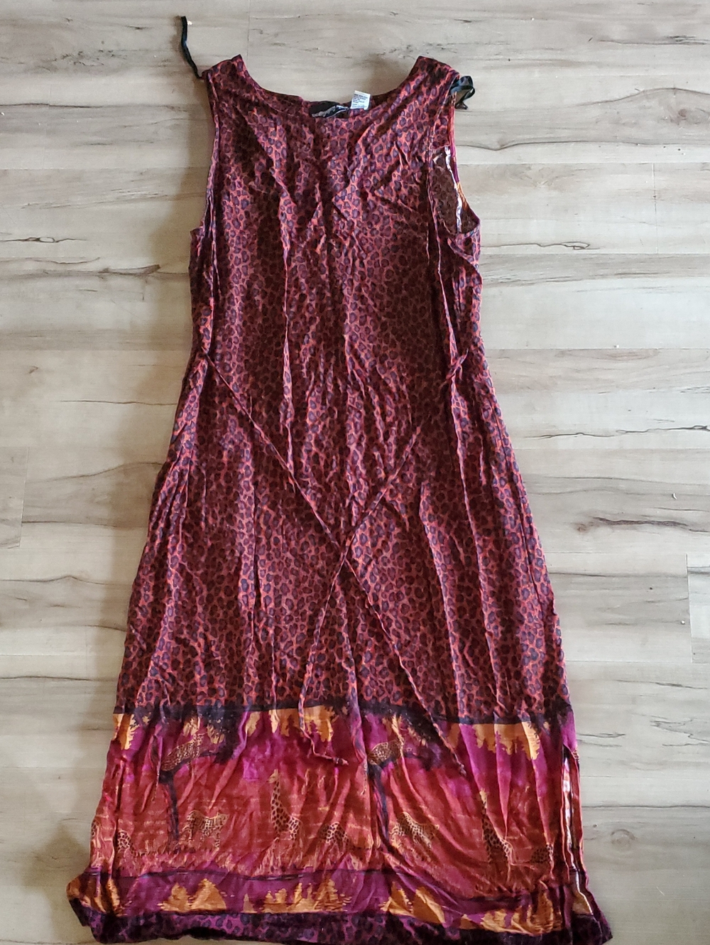 Sag Harbor Red Leopard-Print Maxi Dress with Short Sleeve Button Up